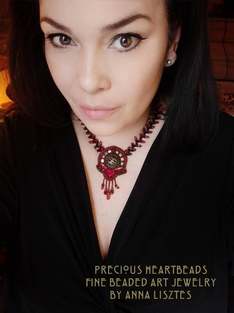 KIT DIY Bead Embroidery Necklace Kit Jewelry Making Ruby Red Gold