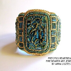 Sparkling Spirals Bead Embroidery Bracelet Cuff KIT DIY limited edition Turquoise Teal Gold image 5