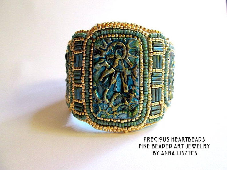 Sparkling Spirals Bead Embroidery Bracelet Cuff KIT DIY limited edition Turquoise Teal Gold image 5