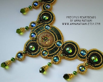 Beading pattern, DIY KIT Tutorial Bead embroidery, Instructions and materials Necklace Kit Green olive swarovski  - Incognito