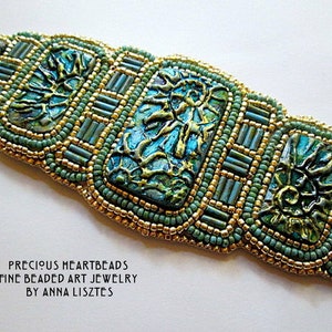 Sparkling Spirals Bead Embroidery Bracelet Cuff KIT DIY limited edition Turquoise Teal Gold image 1