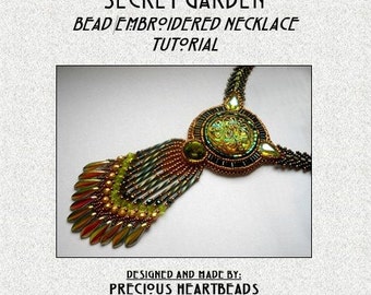 TUTORIAL Bead Embroidery Necklace Tutorial PDF Swarovski Green Olivine Bead Embroidered