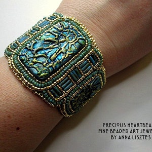 Sparkling Spirals Bead Embroidery Bracelet Cuff KIT DIY limited edition Turquoise Teal Gold image 8