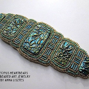 Sparkling Spirals Bead Embroidery Bracelet Cuff KIT DIY limited edition Turquoise Teal Gold image 9