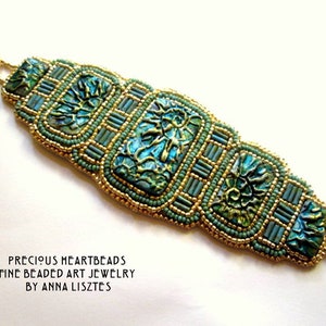 Sparkling Spirals Bead Embroidery Bracelet Cuff KIT DIY limited edition Turquoise Teal Gold image 3