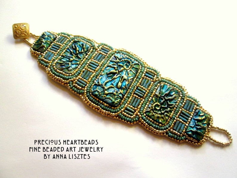 Sparkling Spirals Bead Embroidery Set KIT DIY limited edition Turquoise Teal Gold Bracelet