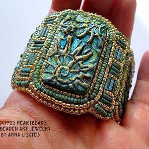 Sparkling Spirals Bead Embroidery Bracelet Cuff KIT DIY limited edition Turquoise Teal Gold image 6