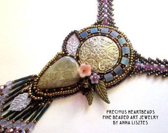 Beading pattern, DIY KIT, Tutorial and materials, Bead embroidery, Instructions and materials - Emma Necklace with Lace Agate