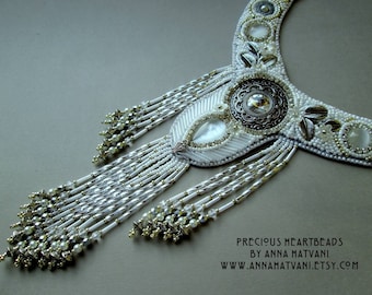 DIY - KIT Crystal Wedding -  Bead Embroidery necklace White silver crystal - Bead Embroidered