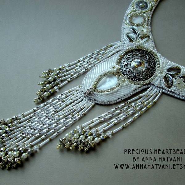 DIY - KIT Crystal Wedding - Collier de broderie de perles Cristal d’argent blanc - Perles brodées