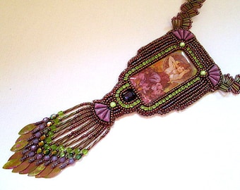 Mucha Amethyst - Art Nouveau Bead Embroidery Necklace Kit- purple olive bronze