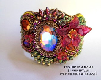 Beading pattern, DIY KIT, Tutorial and materials, Bead embroidery, Instructions and materials - Cactus Flower - Bracelet Cuff