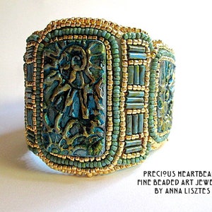Sparkling Spirals Bead Embroidery Bracelet Cuff KIT DIY limited edition Turquoise Teal Gold image 10