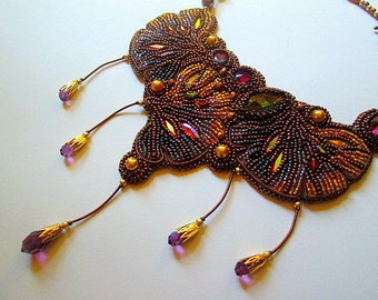 Gingko Purple/Bronze - DIY KIT Tutorial Bead embroidery, Instructions and materials Necklace Kit Teal/Turquoise