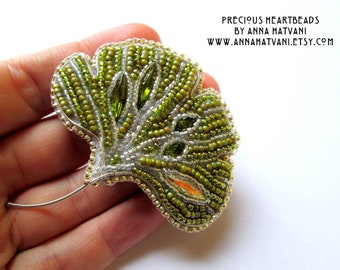 Beaded Brooch Pin DIY, Beading Pattern , Bead Embroidery Tutorial - Ginko - Touch of Spring