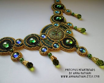 Bead Embroidery Necklace Green Gold - Incognito - Carnivale