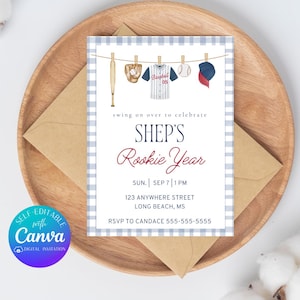 Rookie Year First Birthday Invitation Rookie of the Year Digital Template Sports 1st Birthday Invitation Boy Printable Baseball Invitation