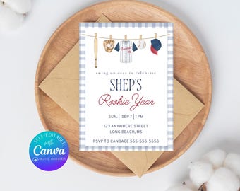 Rookie Year First Birthday Invitation Rookie of the Year Digital Template Sports 1st Birthday Invitation Boy Printable Baseball Invitation
