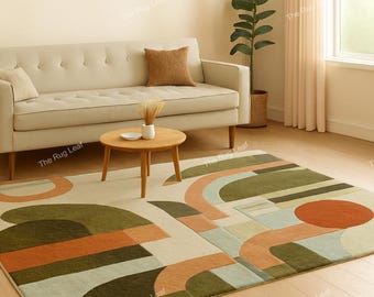 Abstract Geometric Area Rug – Earthy Mid-Century Modern Decor