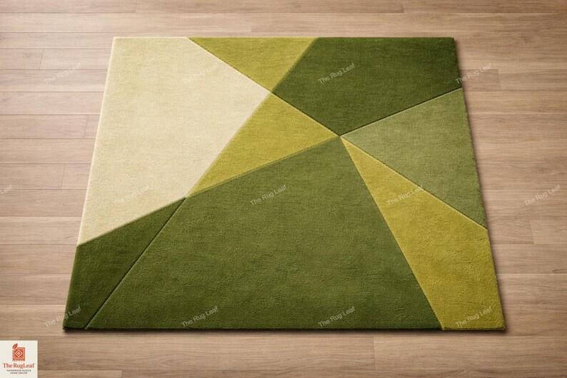 Hand Tufted Green Wool Rug – Modern Geometric Design - Etsy