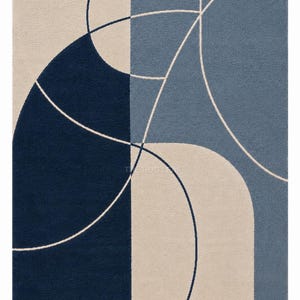 Hand Tufted Blue Abstract Rug, Modern Geometric Wool Area Rug, Navy & Slate Blue Contemporary Carpet, Minimalist Home Decor