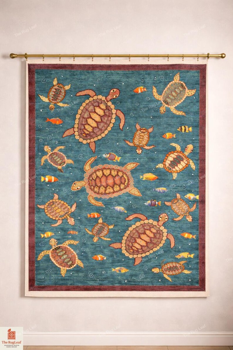 Hand Tufted Kids Turtle Rug, Ocean Theme Wool Area Rug, Nursery ...