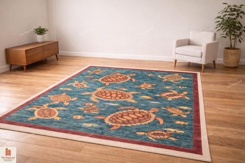 Hand Tufted Kids Turtle Rug, Ocean Theme Wool Area Rug, Nursery ...