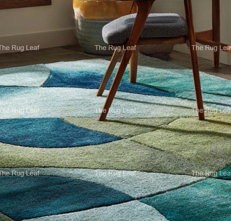 Hand Tufted Abstract Area Rug, Modern Geometric Wool Rug, Contemporary ...
