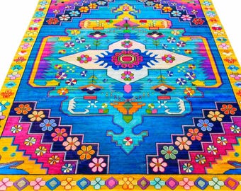 Handgeknüpfter Wollteppich, Buntes Tribal-Blumenmuster