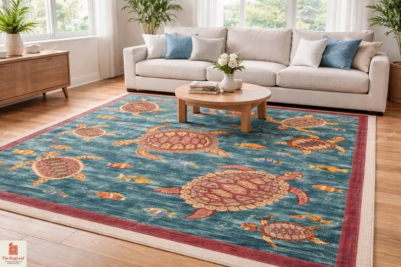 Hand Tufted Kids Turtle Rug, Ocean Theme Wool Area Rug, Nursery ...