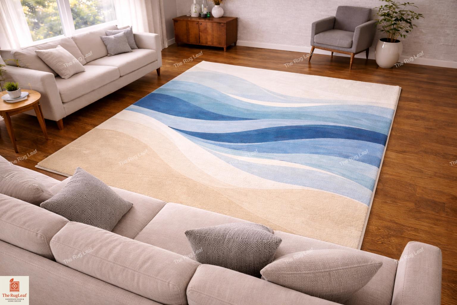 Sand Patterned Rug Ocean-inspired Modern Rug – Square Area Rug With Flowing Wave Pattern ...