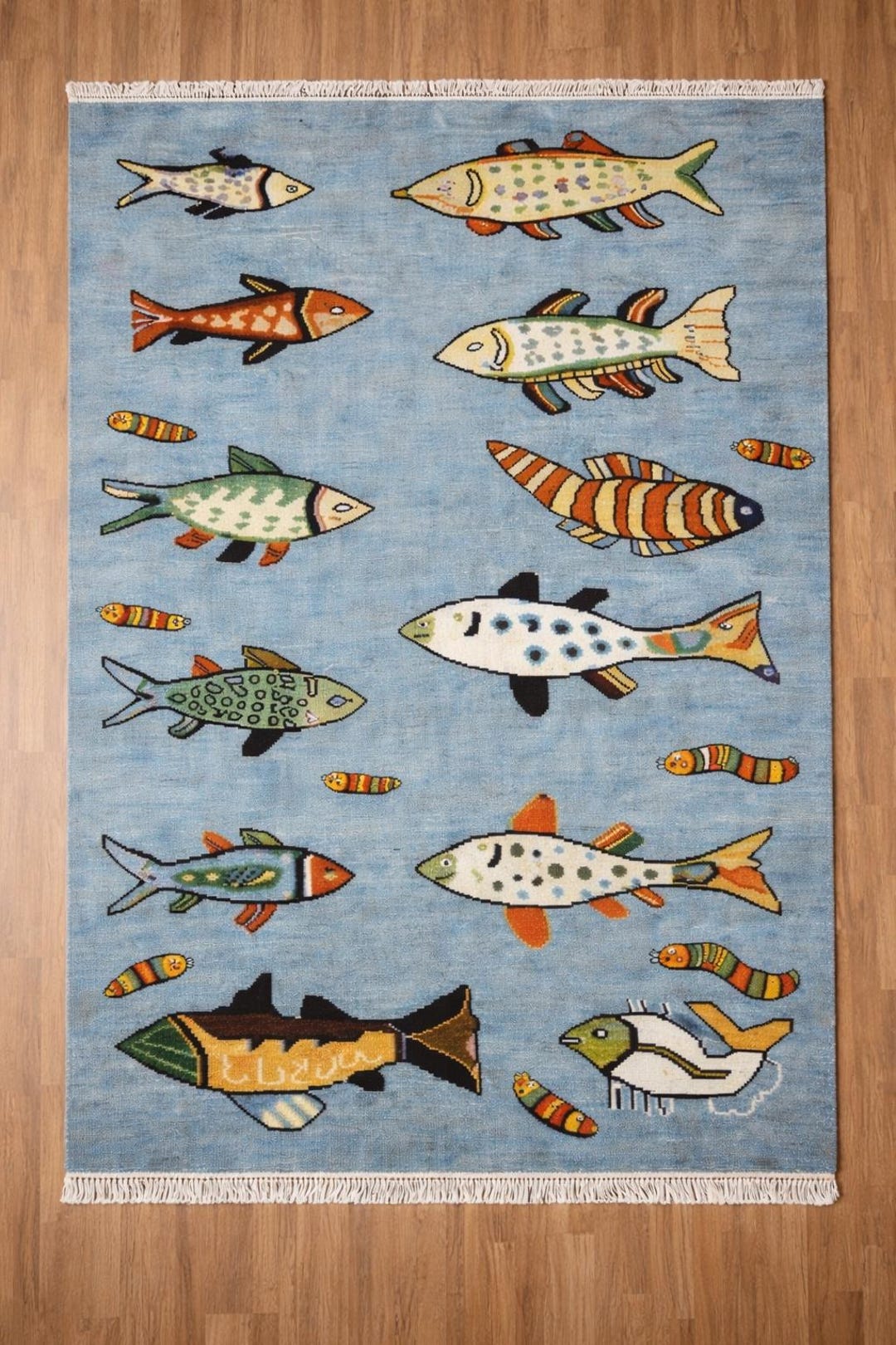 Throw Rug Fish Handmade Wool Fish Rug: Colorful Ocean Nursery Carpet and Play Room ...