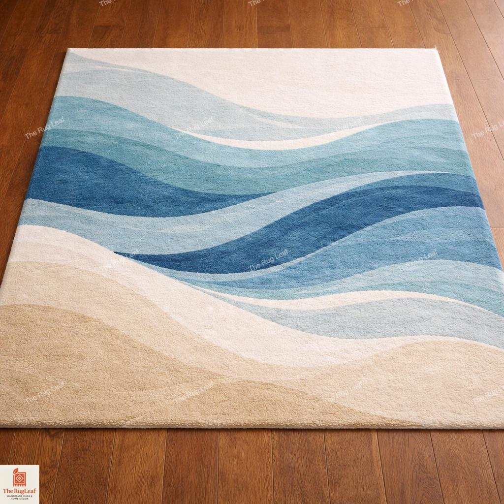 Sand Patterned Rug Ocean-inspired Modern Rug – Square Area Rug With Flowing Wave Pattern ...