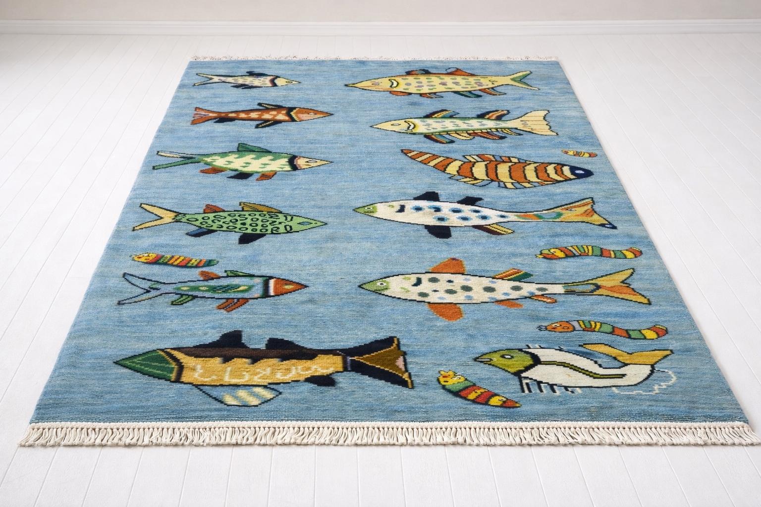 Handmade Wool Fish Rug: Colorful Ocean Nursery Carpet and Play Room ...