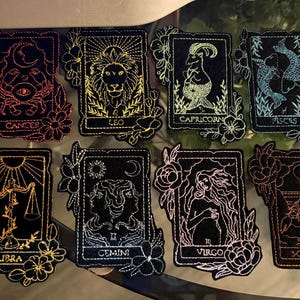 Geborduurde dierenriempatch – op tarot geïnspireerde astrologie opstrijkpatch-mystic Goth naaipatch