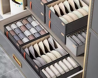 Organizador de cajones para ropa interior y calcetines / Cajas de almacenamiento plegables con divisores / Caja de almacenamiento premium para sujetadores / Organizador de armario
