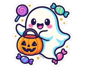 Kawaii Ghost Sticker: Halloween Vinyl Decal for Laptop, Water Bottle