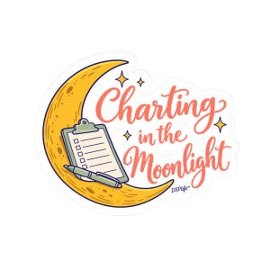 DSPlife Charting in the Moonlight Kiss-Cut Sticker | Night Shift Nurse Planner Decal