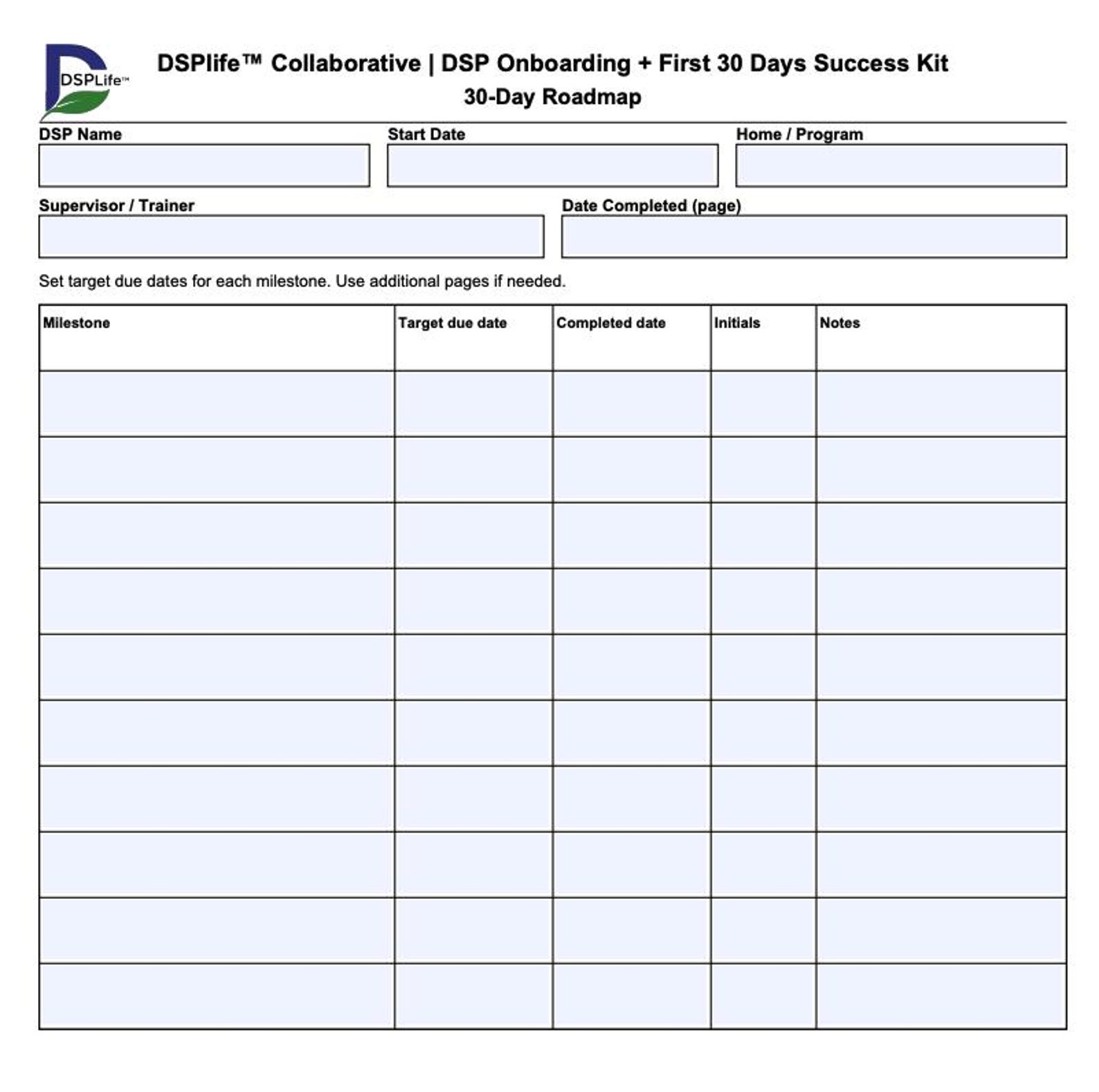DSP Onboarding Kit | First 30 Days Success System (fillable PDF Forms ...