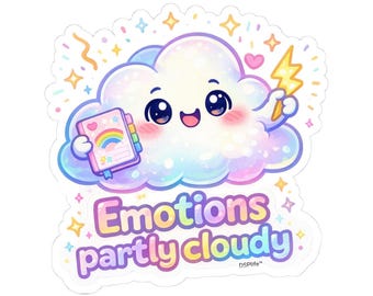 Emotions Partly Cloudy Sticker | Kawaii Rainbow Cloud, Cute Mental Health Sticker | ADHD/Anxiety Vibes | Laptop Water Bottle Decal