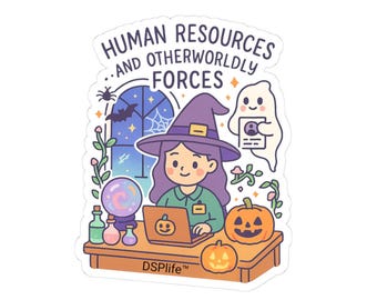 Kawaii HR Witch Vinyl Sticker: Halloween Office Decor