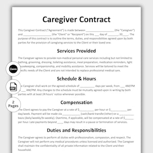 Caregiver Contract, Customizable Nanny Contract Form Template, Printable Elder Care Contract, Homecare Agreement, Editable in Canva