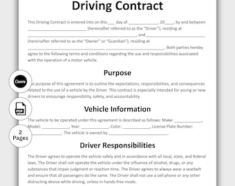Driving Contract, Customizable Car Usage Agreement Form Template, Printable Family Car, Adult Child Vehicle Contract, Teen Driving, Digital