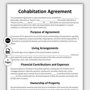 Cohabitation Agreement, Customizable Living Together Form Template, Printable Partnership Contract, Non-Marital, Relationship, Couple form