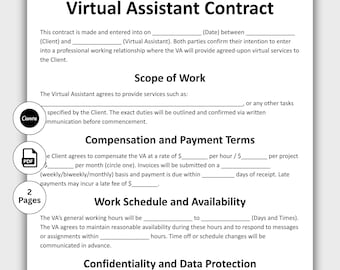 Virtual Assistant Contract, Customizable Freelance Assistant Agreement Form Canva, Printable Personal Assistant Services, Instant Download