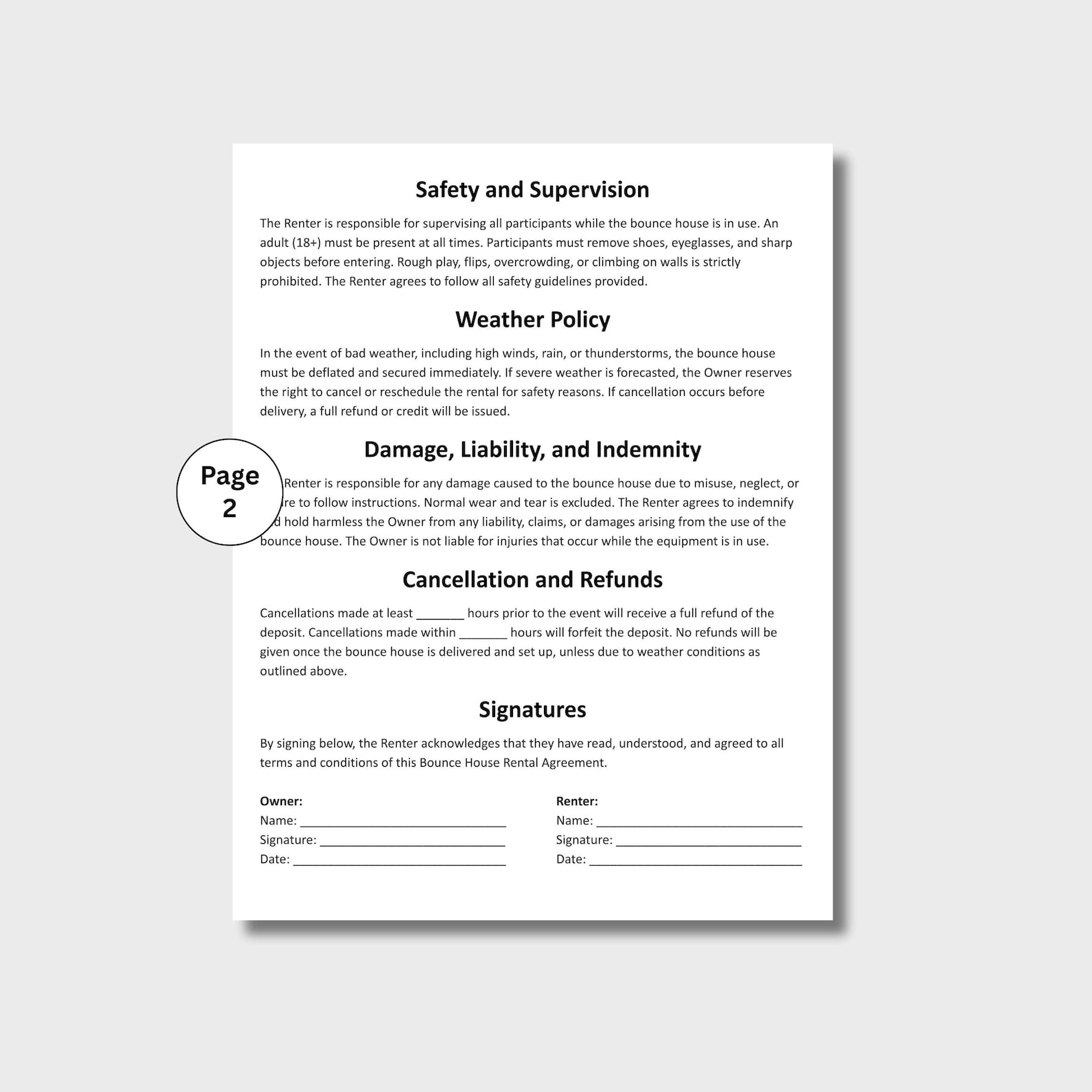 Bounce House Rental Agreement, Customizable Rental Agreement Form