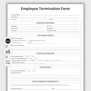 Employee Termination Template, Customizable HR Terminate Employee Sheet Form, Editable Employee Layoffs, Instant Digital Download
