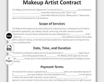 Makeup Artist Contract, Customizable Makeup Agreement Form Template, Printable Bridal Makeup Service Contract, MUA Contract, Editable Canva