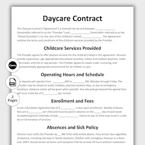 Daycare Contract, Customizable Daycare Form Template, Printable Daycare Liability handbook, Childcare Agreement Editable in Canva