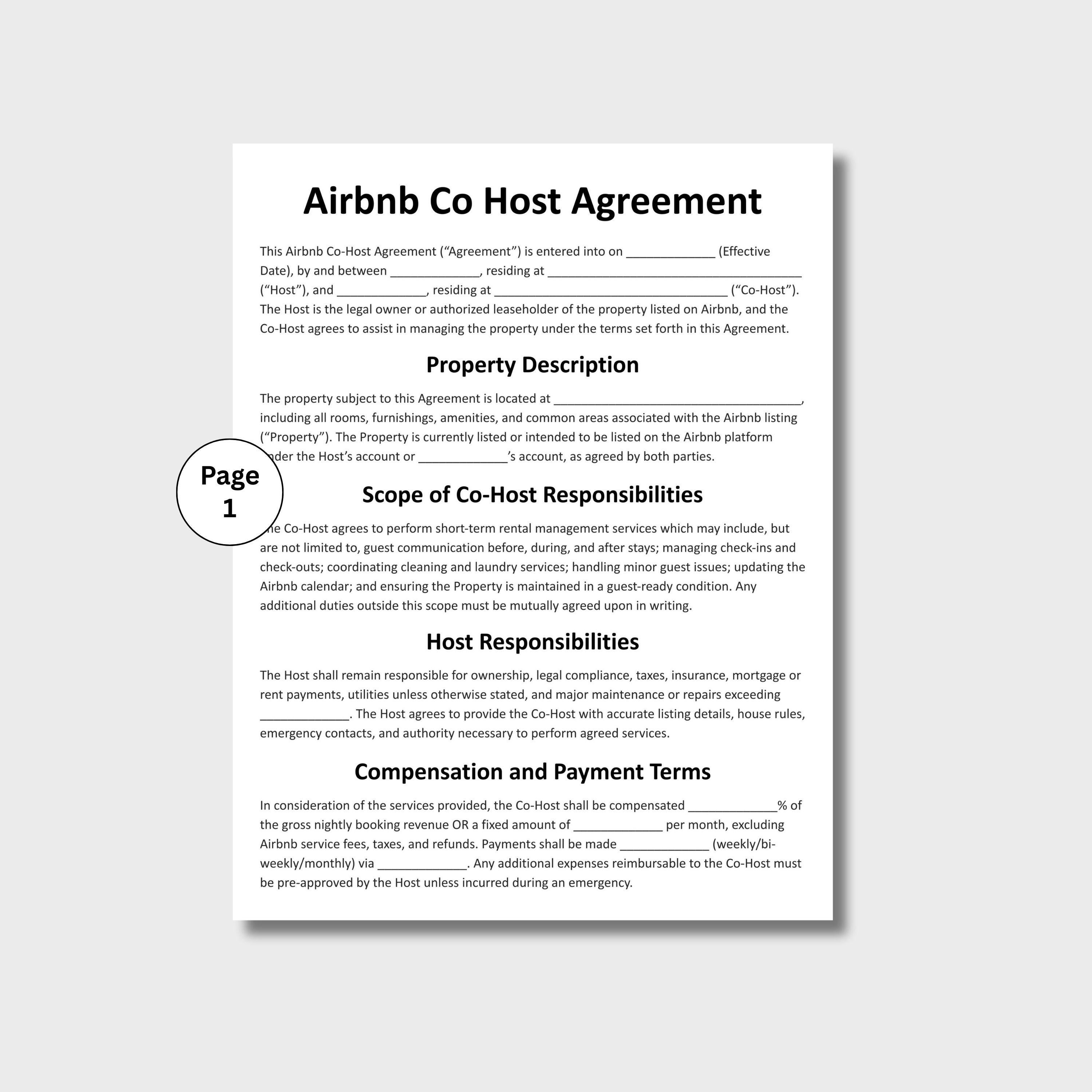 Airbnb Co-host Agreement, Customizable Vacation Rental Management Form ...